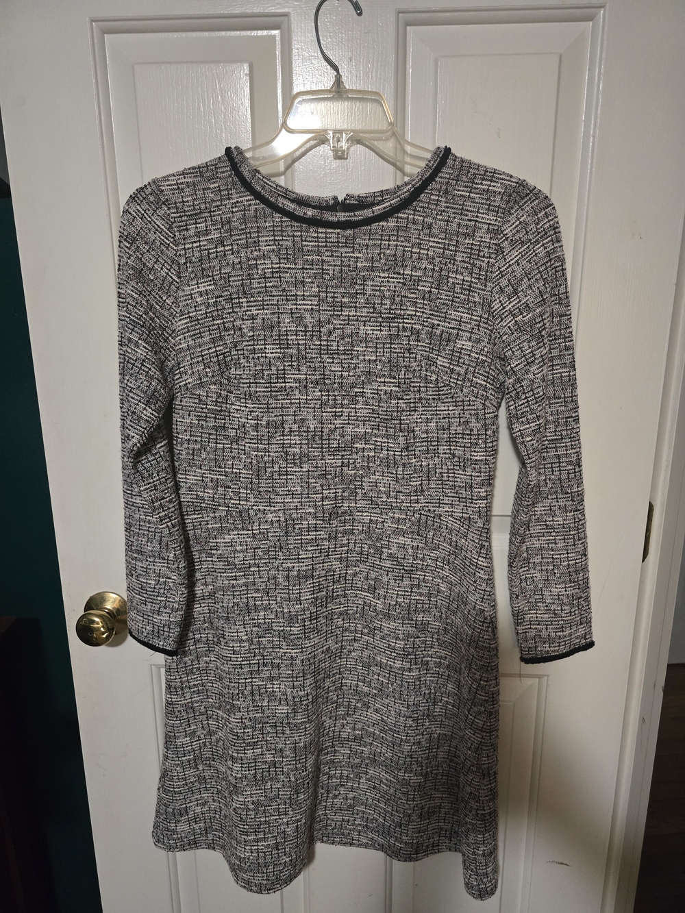 Ann Taylor Loft Women's Black & White Textured Long-Sleeve Dress